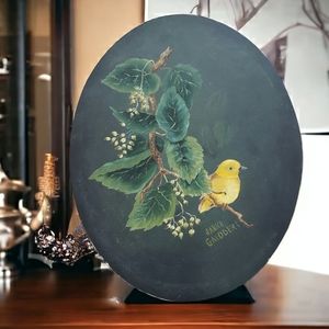 Original Bird Painting Oval Unframed Dark Academia Cottagecore Forest Fairy